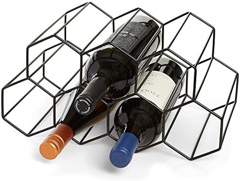 BOCbco Metal Wine Rack - Freestanding 9 Bottle Holder with Geometric Design Black