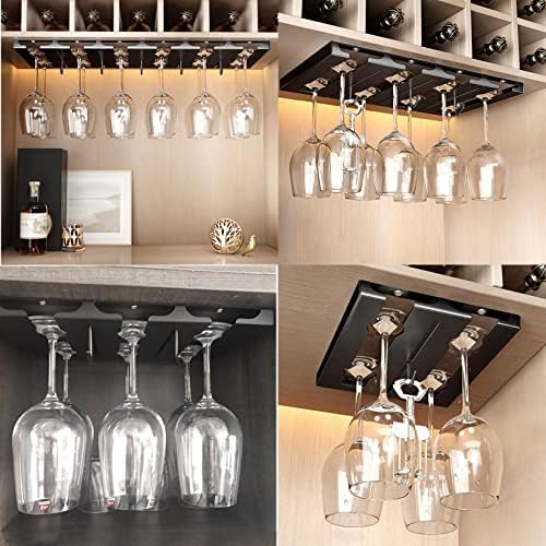 WORDFUN Adjustable Wine Glass Rack - 3 Rows Black Stainless Steel