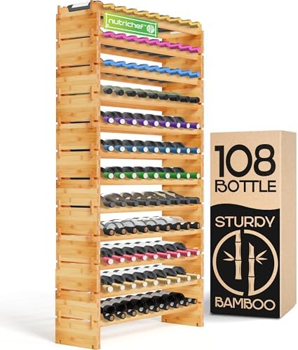 NutriChef Bamboo 12-Tier Wine Rack 108 Bottle Capacity