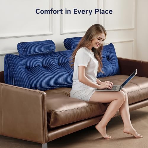 Z-hom King Size Pillow Headboard with 2 Roll Pillows Blue