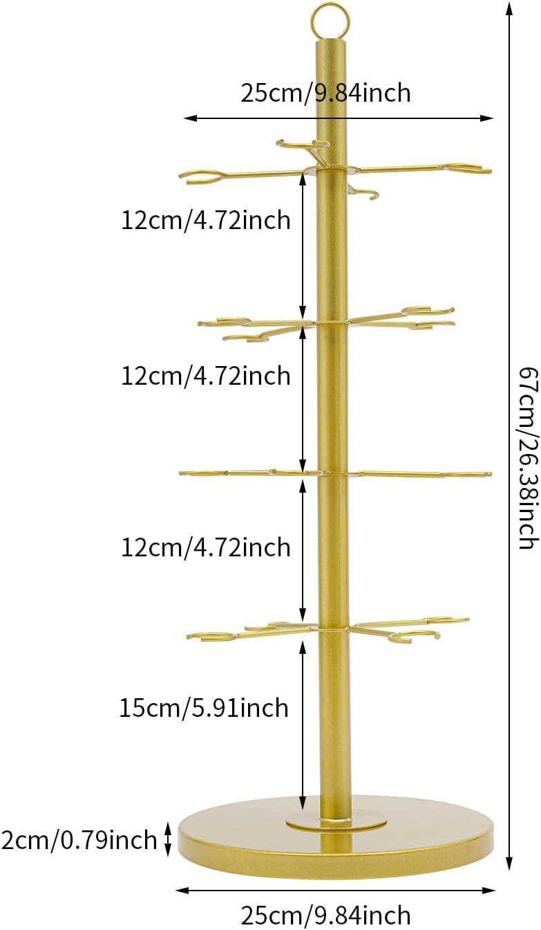2 Pack Wine Glass Rack with 4 Tiers and 16 Glass Capacity Gold