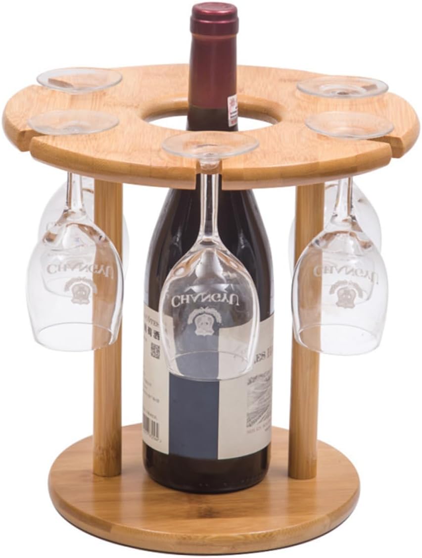 Luxshiny 6-Hole Wooden Wine Glass Holder Rack