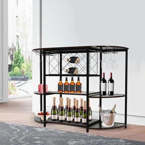 Mini Bar Cabinet with LED Light Rustic Brown
