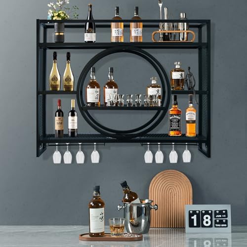 Bakufu 3 Tier Wall-Mounted Wine Rack with Stemware Holder 1