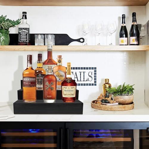 Royxen 3 Tier Wood Liquor Bottle Shelf 16 Black