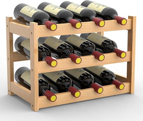 3 Tier Bamboo Wine Rack 12 Bottles Countertop Storage