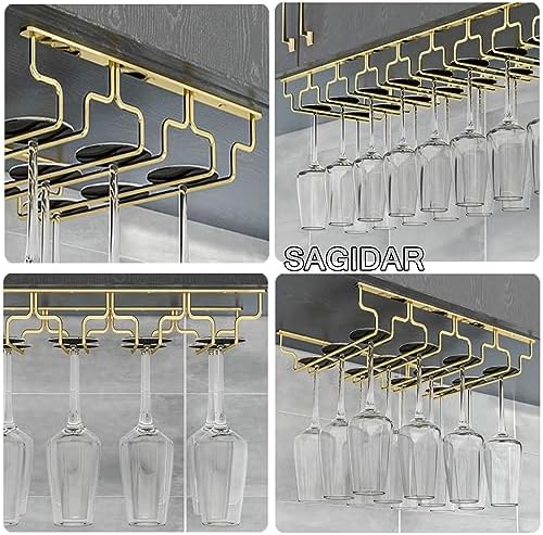SAGIDAR Stainless Steel Wine Glass Holder Under Cabinet Rack 345cm-91cm