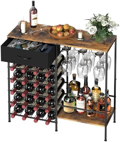 MOOACE Freestanding Wine Rack with Storage Glass Holder