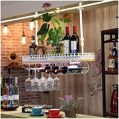 Ceiling Hanging Wine Rack with Glass Holder Shelf