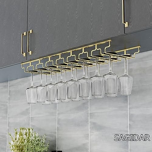 SAGIDAR Stainless Steel Wine Glass Organizer Under Cabinet Stemware Rack