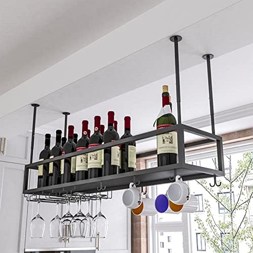 Wrought Iron Ceiling Wine Rack Holder with Adjustable Height and Width