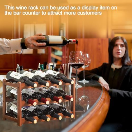 RUIQINQI 12 Bottle Wooden Wine Rack with 3 Tiers