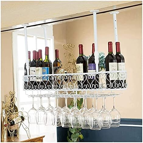 Generic Hanging Wine Rack with Glass Holder Shelf 120x25Cm White