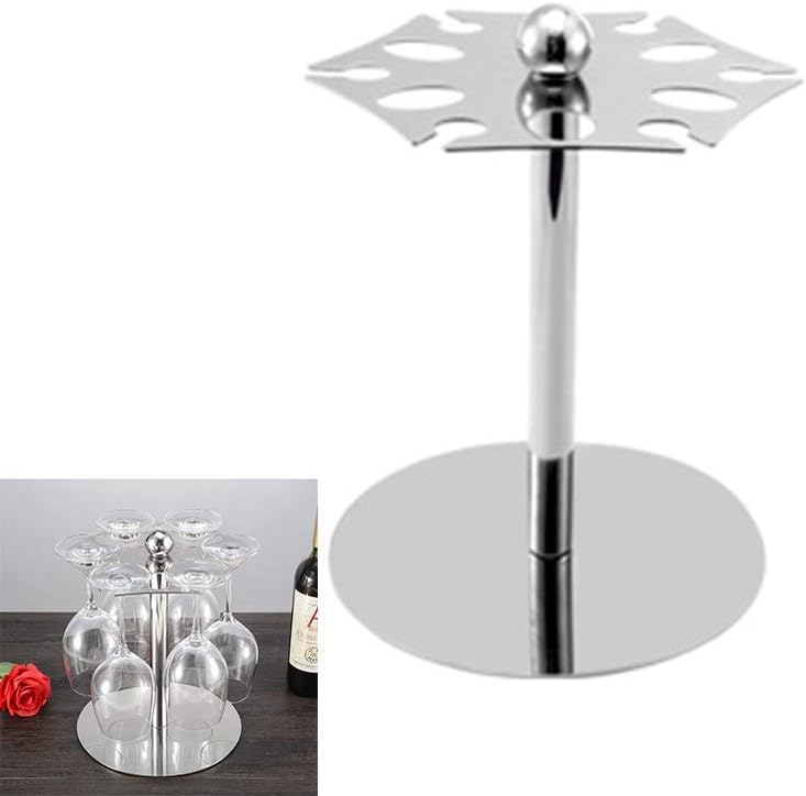 Wine Glass Rack with 6 Hooks Freestanding Stemware Holder Silver