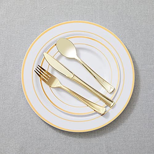 N9R 100PCS Gold Plastic Cutlery Set