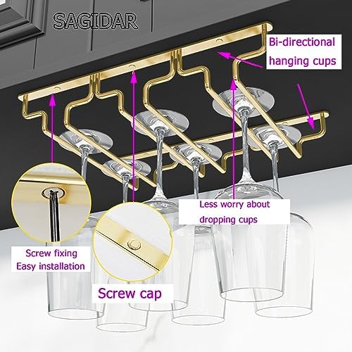 SAGIDAR Stainless Steel Wine Glass Organizer Under Cabinet Stemware Rack