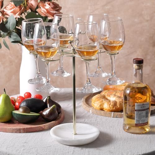 Wine Glass Holder with Marble Base and 6 Hooks
