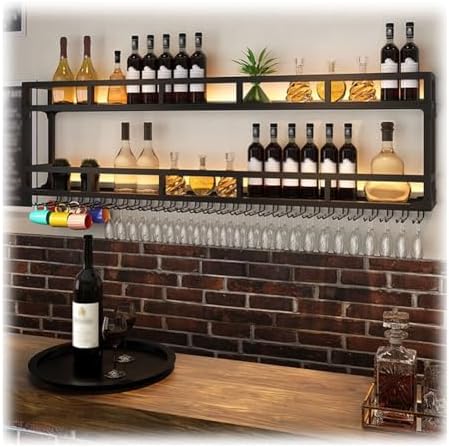 SilteD Wall Mounted Wine Rack with 2-Tier Metal Shelves