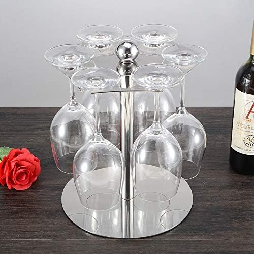 Wine Glass Rack with 6 Hooks Freestanding Stemware Holder Silver