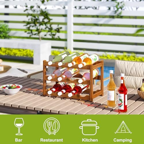 BMOSU 3 Tier Bamboo Wine Rack 12 Bottle Storage Cabinet