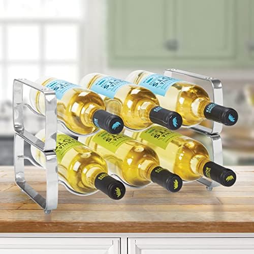 mDesign 3 Bottle Metal Wine Rack - 4 Pack Chrome