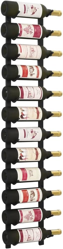 Wall Mounted Wine Rack for 12 Bottles Black Iron