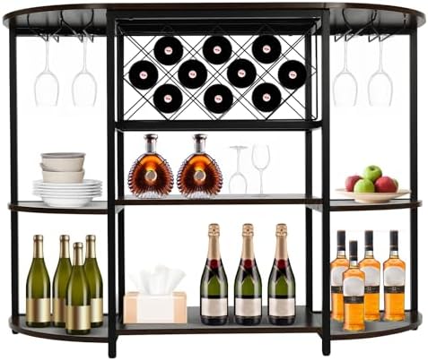 Mini Bar Cabinet with LED Light Rustic Brown