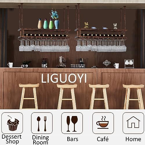 LIGUOYI Hanging Wine Glass Rack Adjustable 3-Layer Metal Organizer