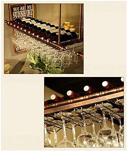 Ceiling Hanging Wine Rack with Glass Holder Shelf Brown 120x30cm