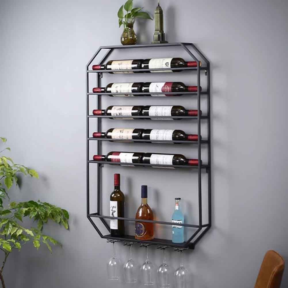 Wall Mounted Wine Rack with Glass Holder Black 70x85x100cm