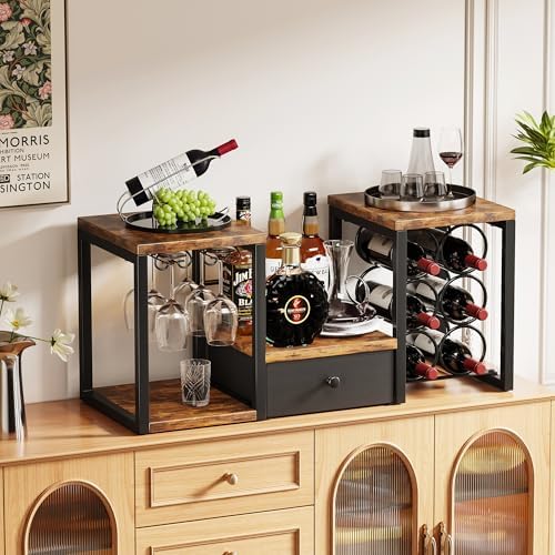 Homeiju Tabletop Wine Rack with Drawer and Glass Holder 1