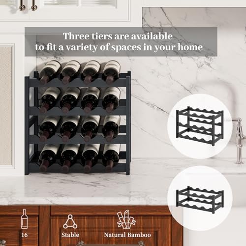 AUGOHCMIL 4-Tier Bamboo Wine Rack Black 1