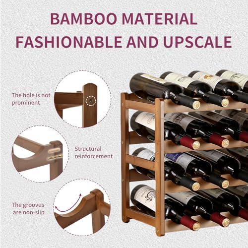 WUTALOTAT Bamboo Wine Rack 4-Tier 16 Bottles Freestanding