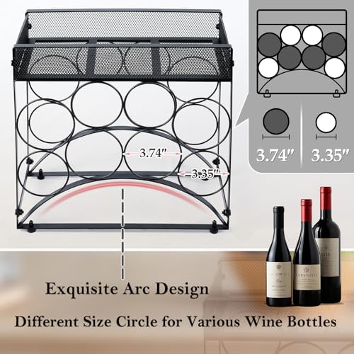 NOBLEMOOD 8 Bottles Tabletop Wine Rack Stand with Storage Basket
