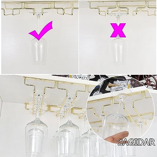 SAGIDAR Stainless Steel Wine Glass Organizer Under Cabinet Stemware Rack