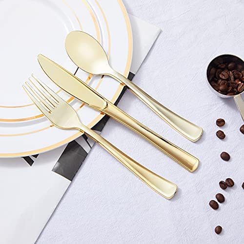 N9R 100PCS Gold Plastic Cutlery Set
