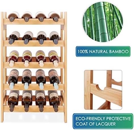 SMIBUY Bamboo Wine Rack 20 Bottles 5-Tier Free Standing