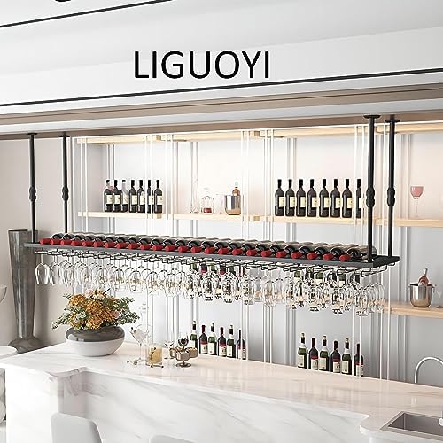 LIGUOYI Hanging Wine Glass Holder Adjustable Rack for Kitchen Bar