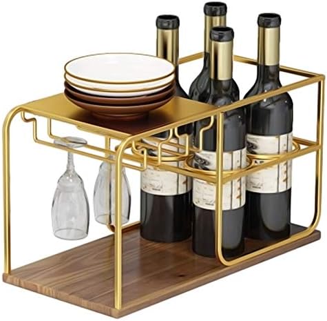 BOCbco Gold Freestanding Wine Rack with 4 Bottles and 4 Glasses