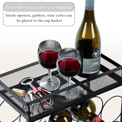 NOBLEMOOD 8 Bottles Tabletop Wine Rack Stand with Storage Basket