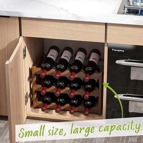 BMOSU 3 Tier Bamboo Wine Rack 12 Bottle Storage Cabinet