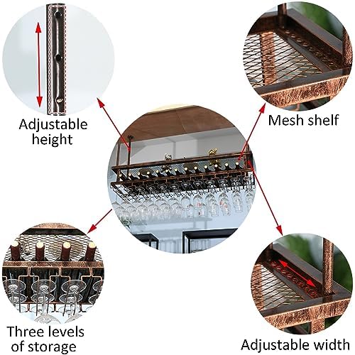 LIGUOYI Hanging Wine Glass Rack Adjustable 3-Layer Metal Organizer