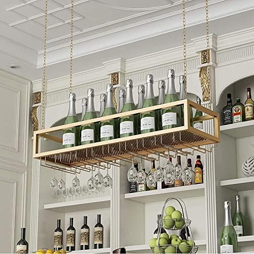 EliteBloom Ceiling Wine Rack Holder Gold 60x25cm