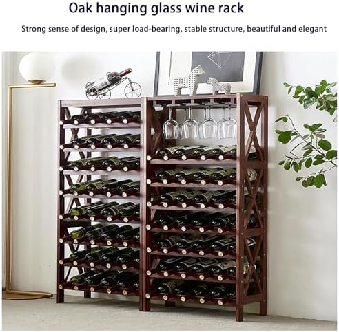 JSWHYBD Oak Wine Rack Freestanding 35 Bottles 12 Glasses