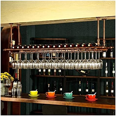 Hanging Wine Rack with Glass Holder and Shelf - 100cm30cm Bronze