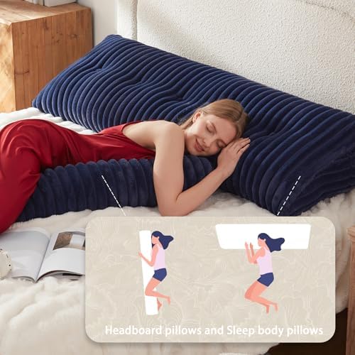 AmyWtb Headboard Pillow with Neck Roll Pillow Blue 39x8x20 Inches