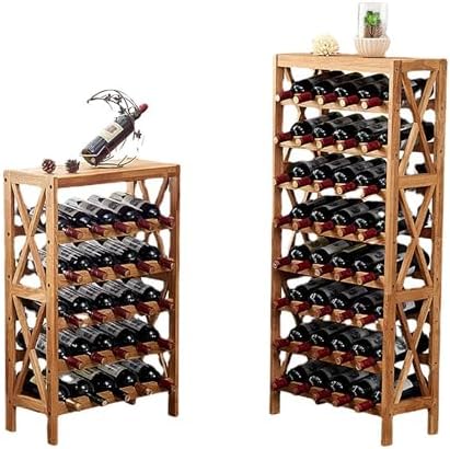 JSWHYBD Oak Wine Rack Freestanding 35 Bottles 12 Glasses