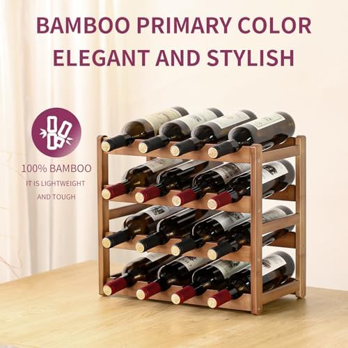 WUTALOTAT Bamboo Wine Rack 4-Tier 16 Bottles Freestanding