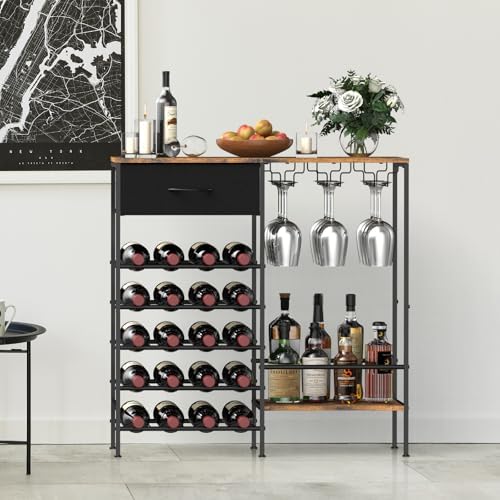 MOOACE Freestanding Wine Rack with Storage Glass Holder