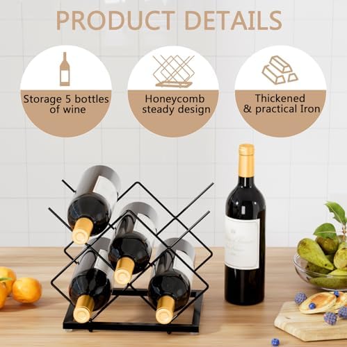 Urban Deco Small Wine Rack 5 Bottle Holder - Black